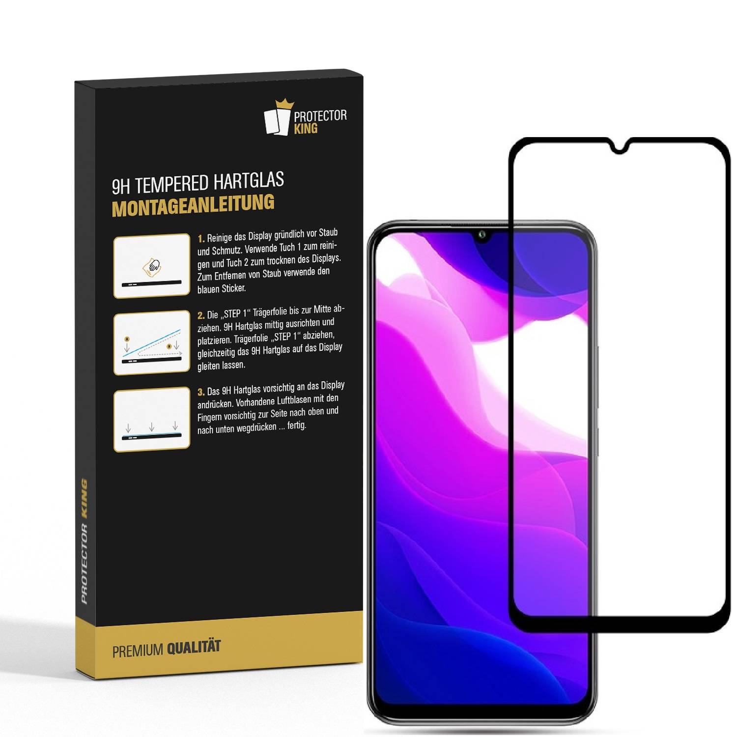 2x 9H Hartglas für Xiaomi Mi 10 Lite FULL COVER Panzerfolie Displayschutz Schwarz Panzerglas Schutzglas Schutzfolie