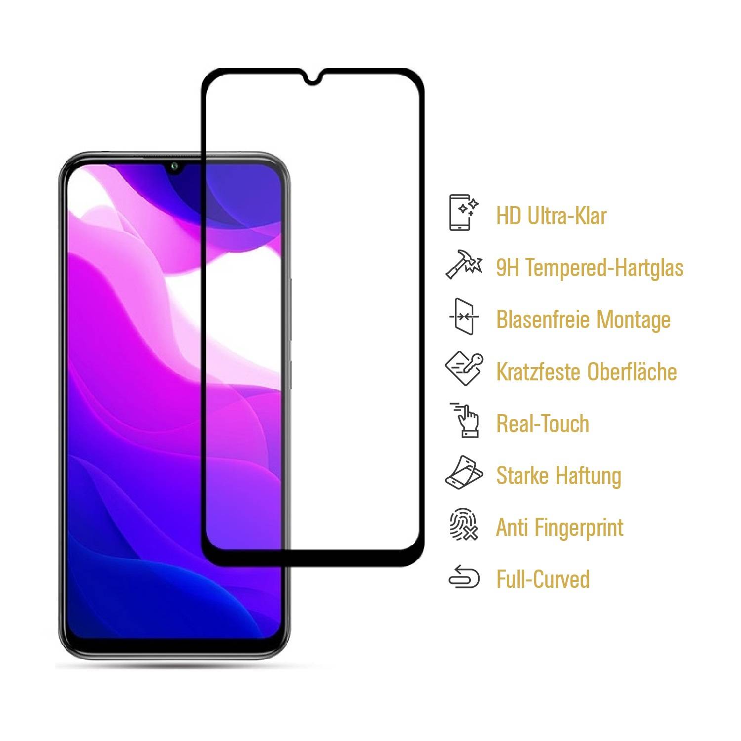 6x 9H Hartglas für Xiaomi Mi 10 Lite FULL COVER Panzerfolie Displayschutz Schwarz Panzerglas Schutzglas Schutzfolie