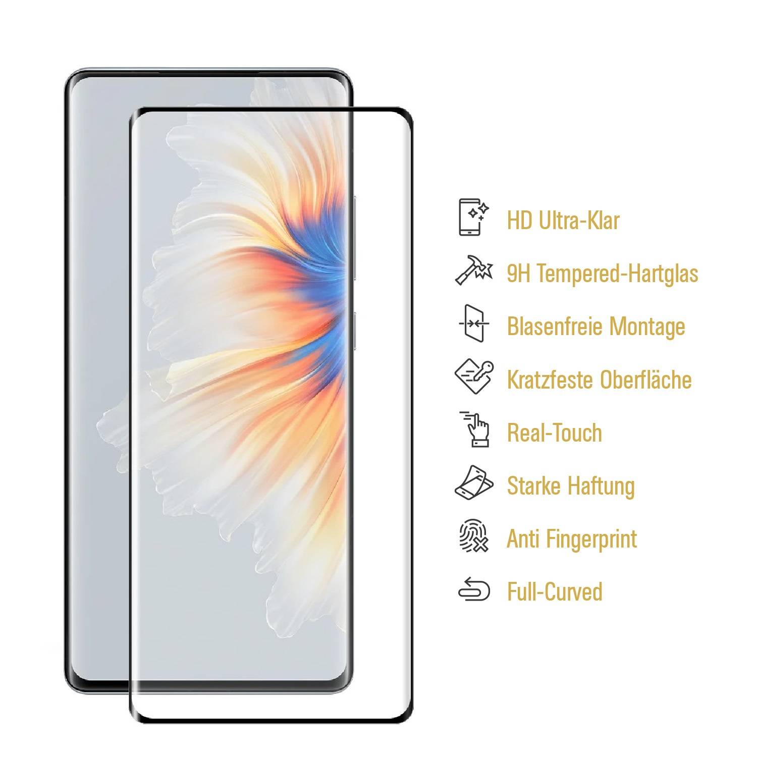 1x 9H Hartglas für Xiaomi Mi Mix 4 FULL CURVED Panzerfolie Displayschutz SW KLAR Panzerglas Schutzglas Schutzfolie