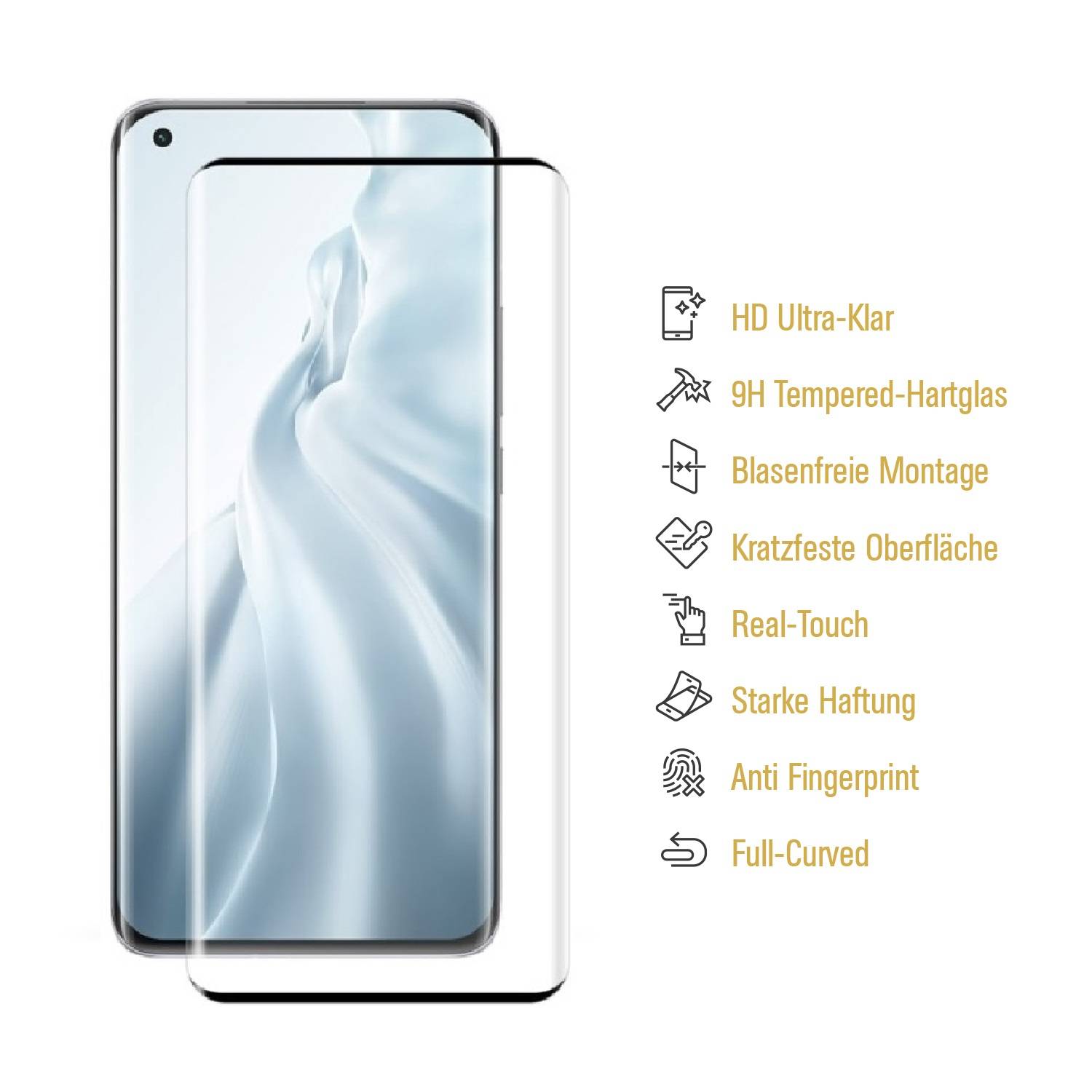 2x 9H Panzerglas für Xiaomi Mi 11 FULL CURVED Displayschutz Schutzglas Panzerfolie Schutzfolie Displayglas Hartglas echtes Tempered Sicherheitsglas
