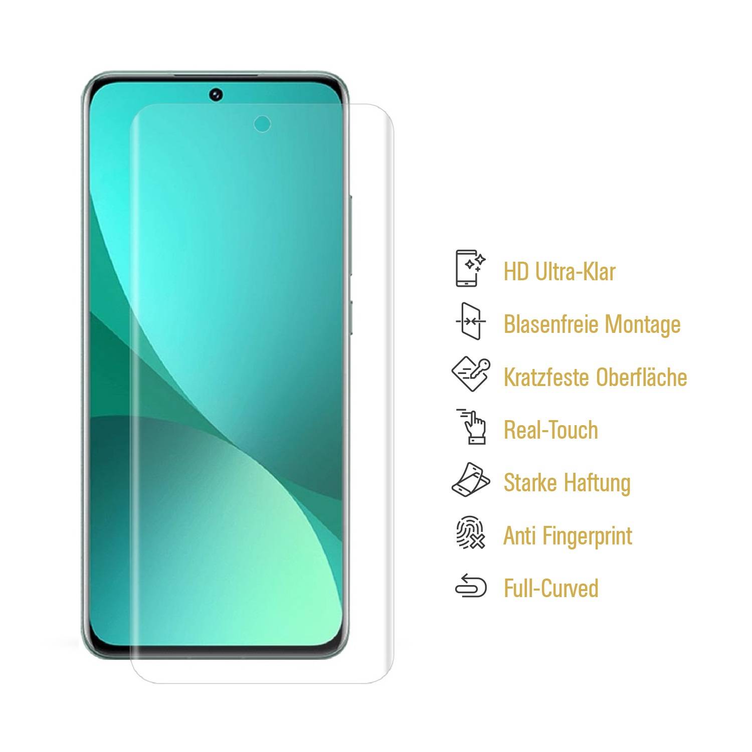 6x Panzerfolie für Xiaomi 12 FULL CURVED Displayschutz Schutzfolie KLAR/ ANTI-SHOCK/ ANTI-KRATZ/ ANTI-BRUCH/ ANTI-SCHMUTZ