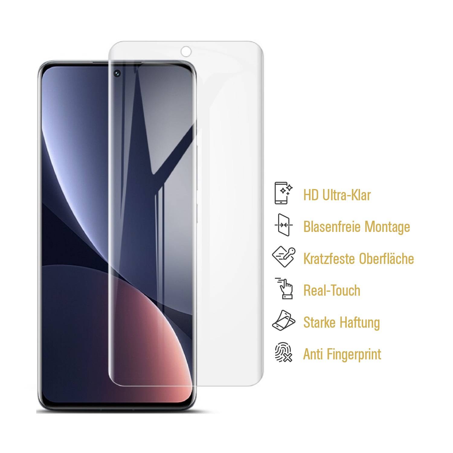 1x Hydrogel-Glass für Xiaomi 12 Pro Selbstheilend für Micro Kratzer 3D KLAR Panzerfolie Displayschutz Schutzfolie Screen-Protector