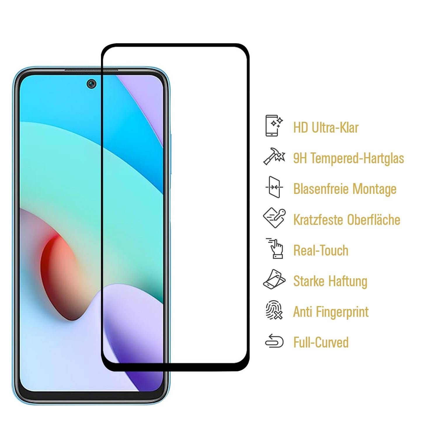 4x 9H Hartglas für Xiaomi Redmi 10 FULL COVER Schutzglas Schutzfolie Panzerfolie Displayschutz KLAR Panzerglas Echtes Tempered Displayglas