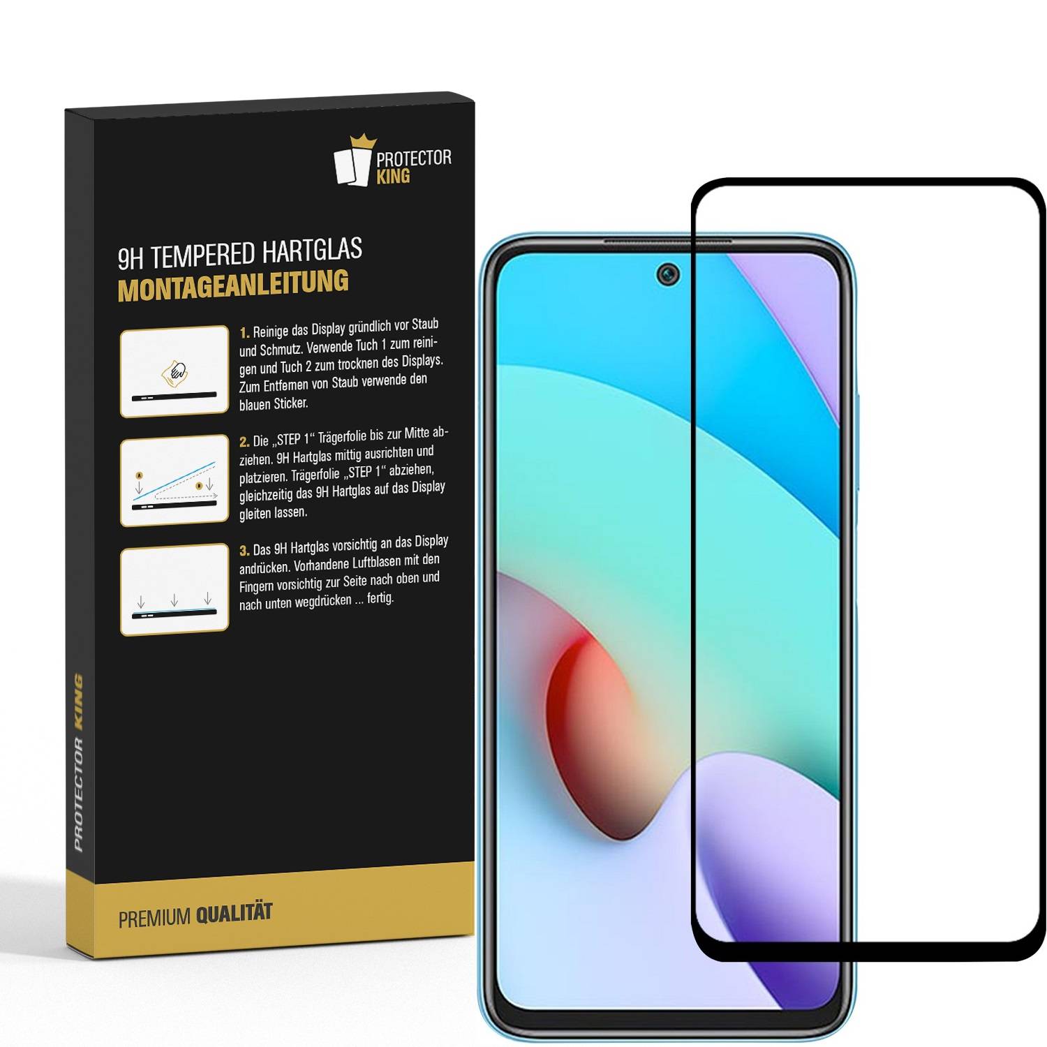 3x 9H Hartglas für Xiaomi Redmi 10 FULL COVER Schutzglas Schutzfolie Panzerfolie Displayschutz KLAR Panzerglas Echtes Tempered Displayglas