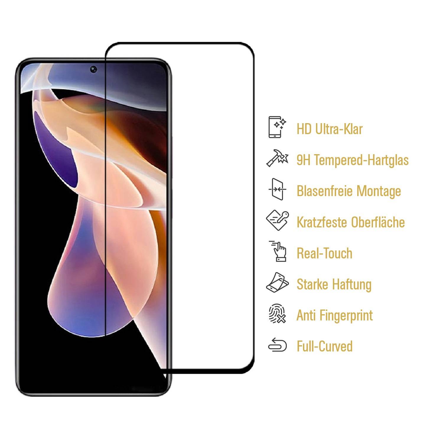 2x 9H Hartglas für Xiaomi Redmi Note 11 Pro FULL COVER Schutzglas Schutzfolie Panzerfolie Displayschutz KLAR Panzerglas Echtes Tempered Displayglas