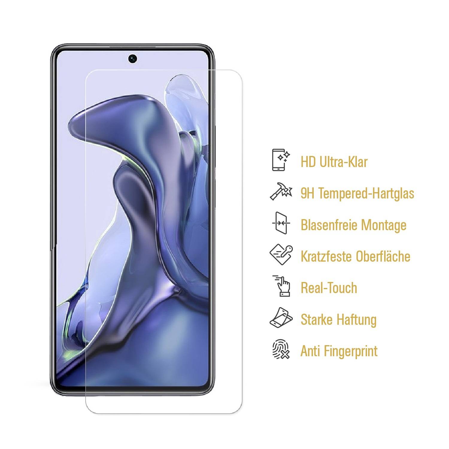 2x 9H Panzerglas für Xiaomi 11T Pro Schutzglas Displayschutz Schutzfolie Panzerfolie Hartglas Displayglas Tempered Glasfolie Sicherheitsglas