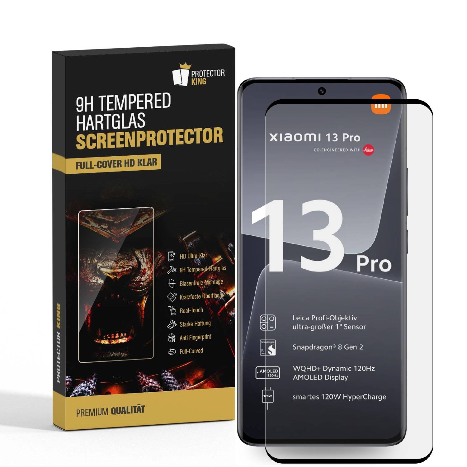 2x 9H Panzerglas für Xiaomi 13 Pro FULL CURVED Displayschutz Panzerfolie Schutzfolie Schutzglas DisplayglasHartglas echtes Tempered Sicherheitsglas