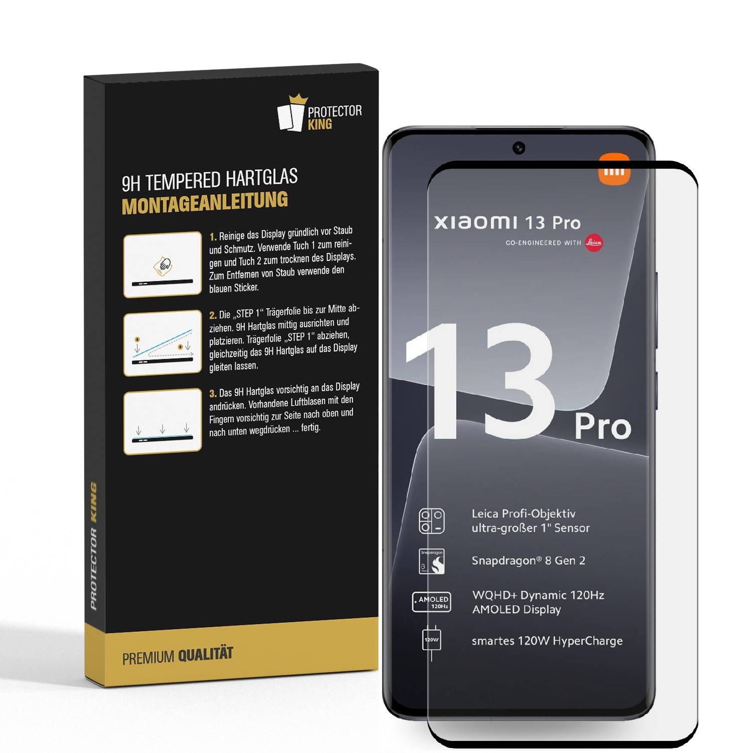 2x 9H Panzerglas für Xiaomi 13 Pro FULL CURVED Displayschutz Panzerfolie Schutzfolie Schutzglas DisplayglasHartglas echtes Tempered Sicherheitsglas