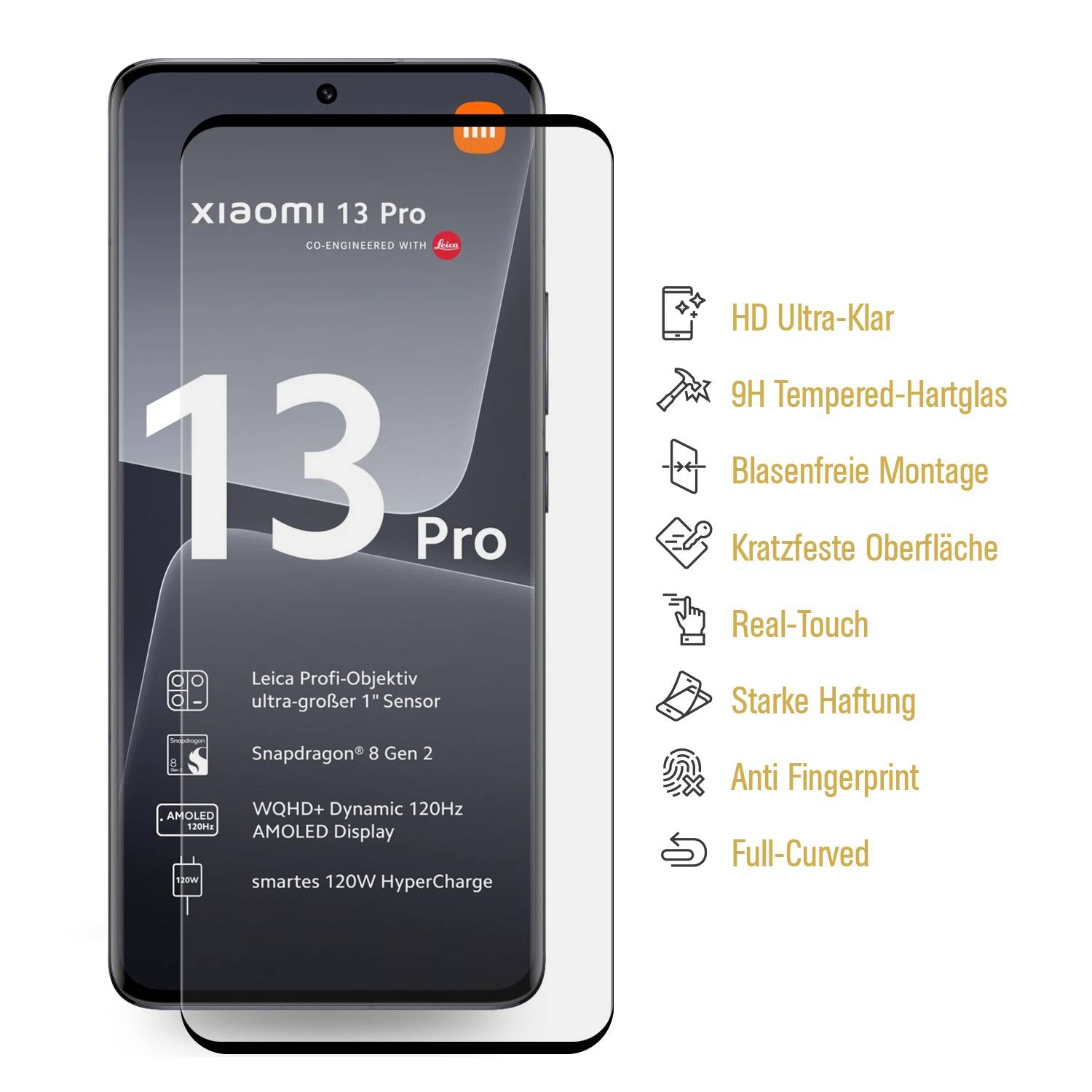 2x 9H Panzerglas für Xiaomi 13 Pro FULL CURVED Displayschutz Panzerfolie Schutzfolie Schutzglas DisplayglasHartglas echtes Tempered Sicherheitsglas