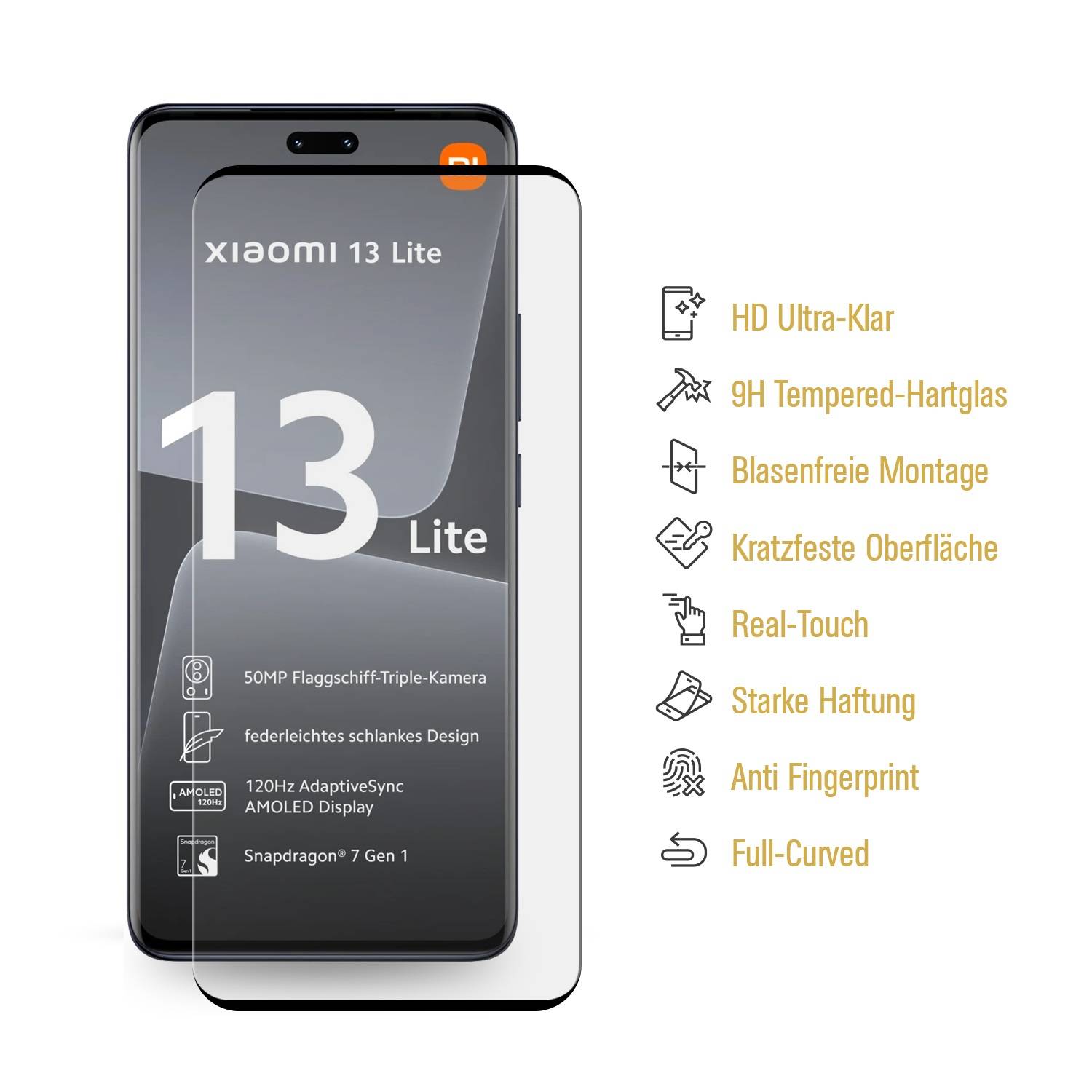 6x 9H Panzerglas für Xiaomi 13 Lite FULL CURVED Displayschutz Panzerfolie Schutzfolie Schutzglas DisplayglasHartglas echtes Tempered Sicherheitsglas