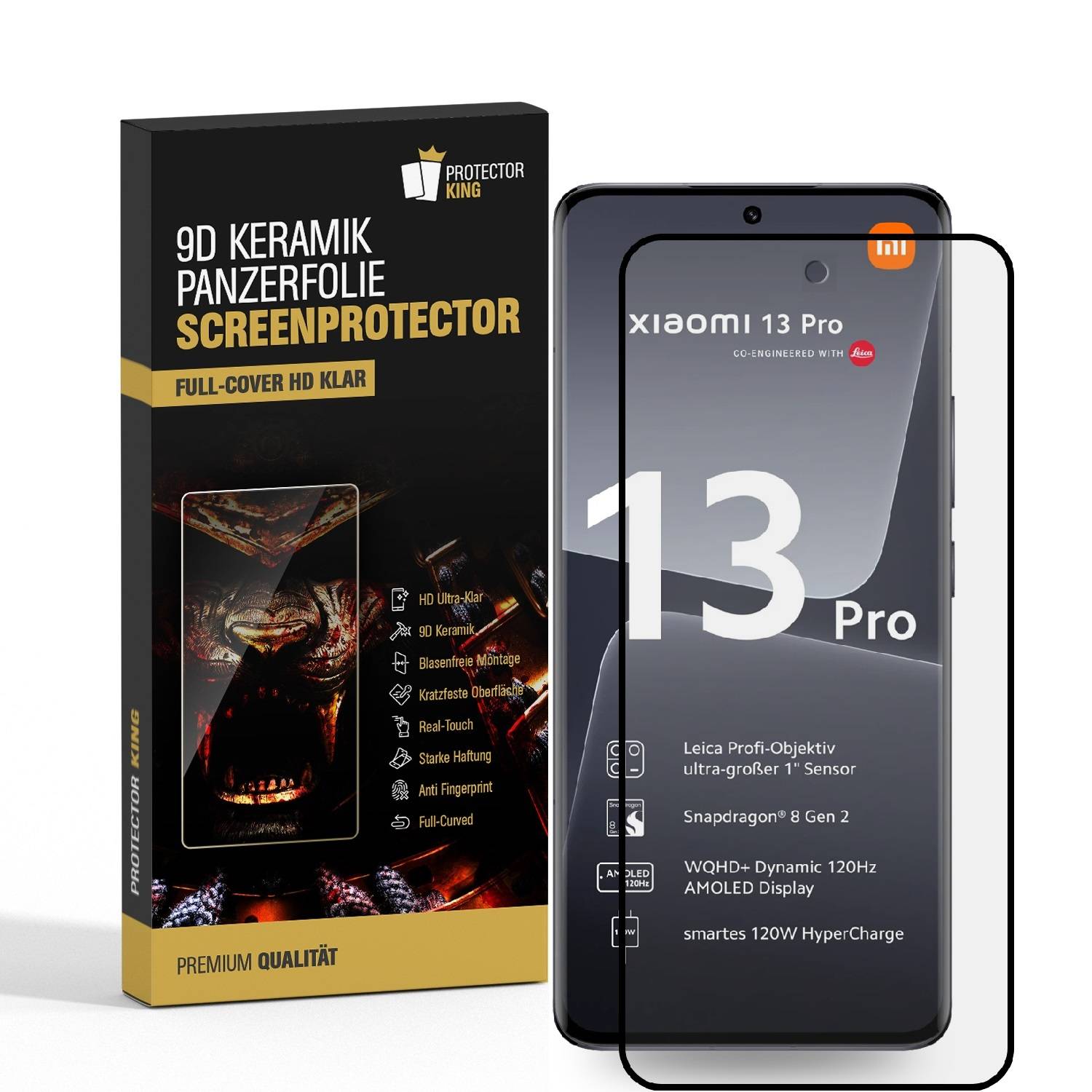 2x 9D Keramik-Glass für Xiaomi 13 Pro FULL COVER 3D KLAR Panzerfolie Displayschutz Schutzfolie Ceramic Screen-Protector