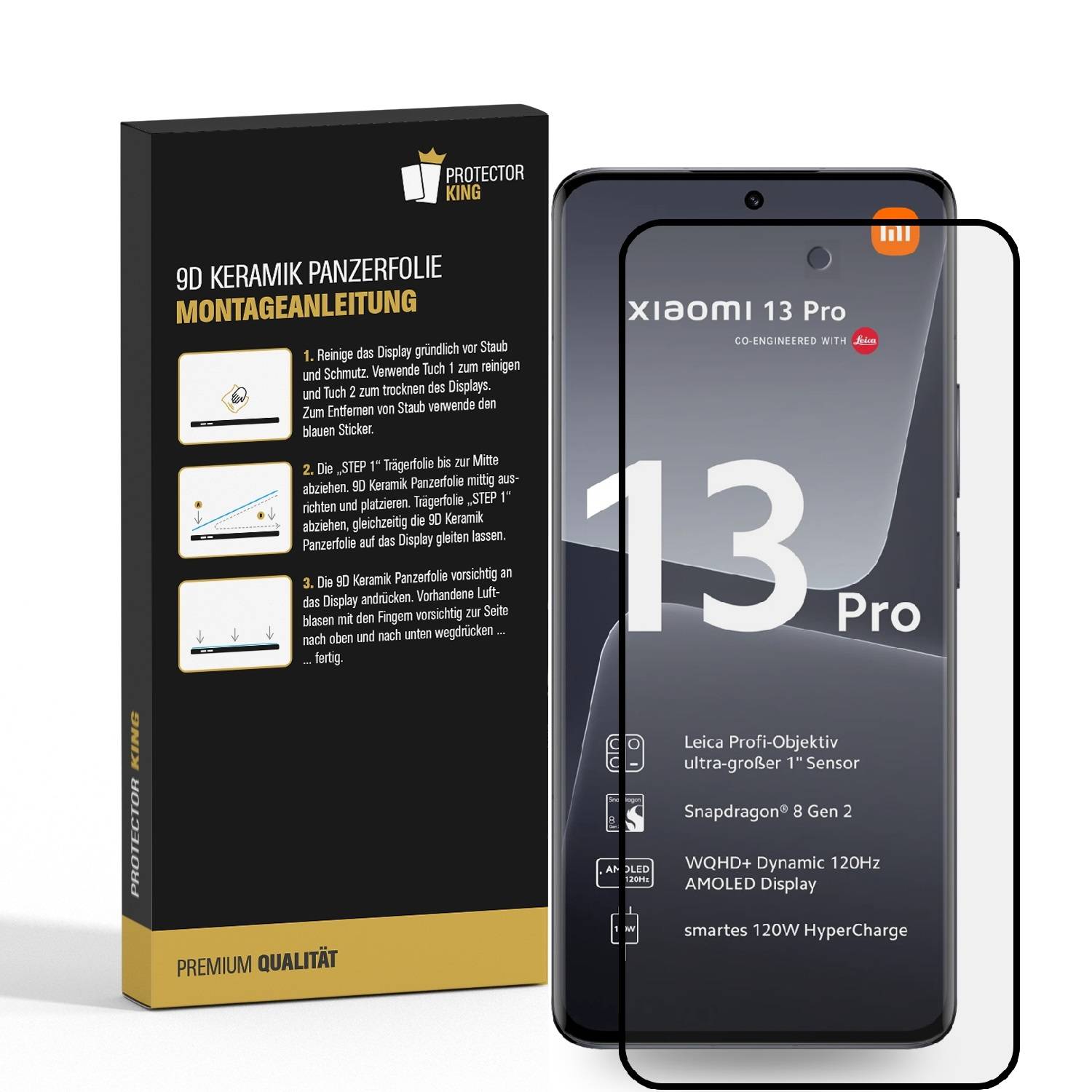 3x 9D Keramik-Glass für Xiaomi 13 Pro FULL COVER 3D KLAR Panzerfolie Displayschutz Schutzfolie Ceramic Screen-Protector