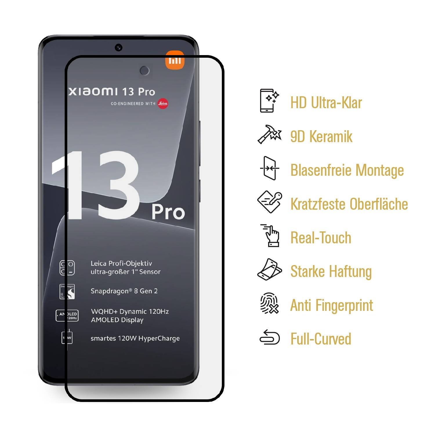 1x 9D Keramik-Glass für Xiaomi 13 Pro FULL COVER 3D KLAR Panzerfolie Displayschutz Schutzfolie Ceramic Screen-Protector