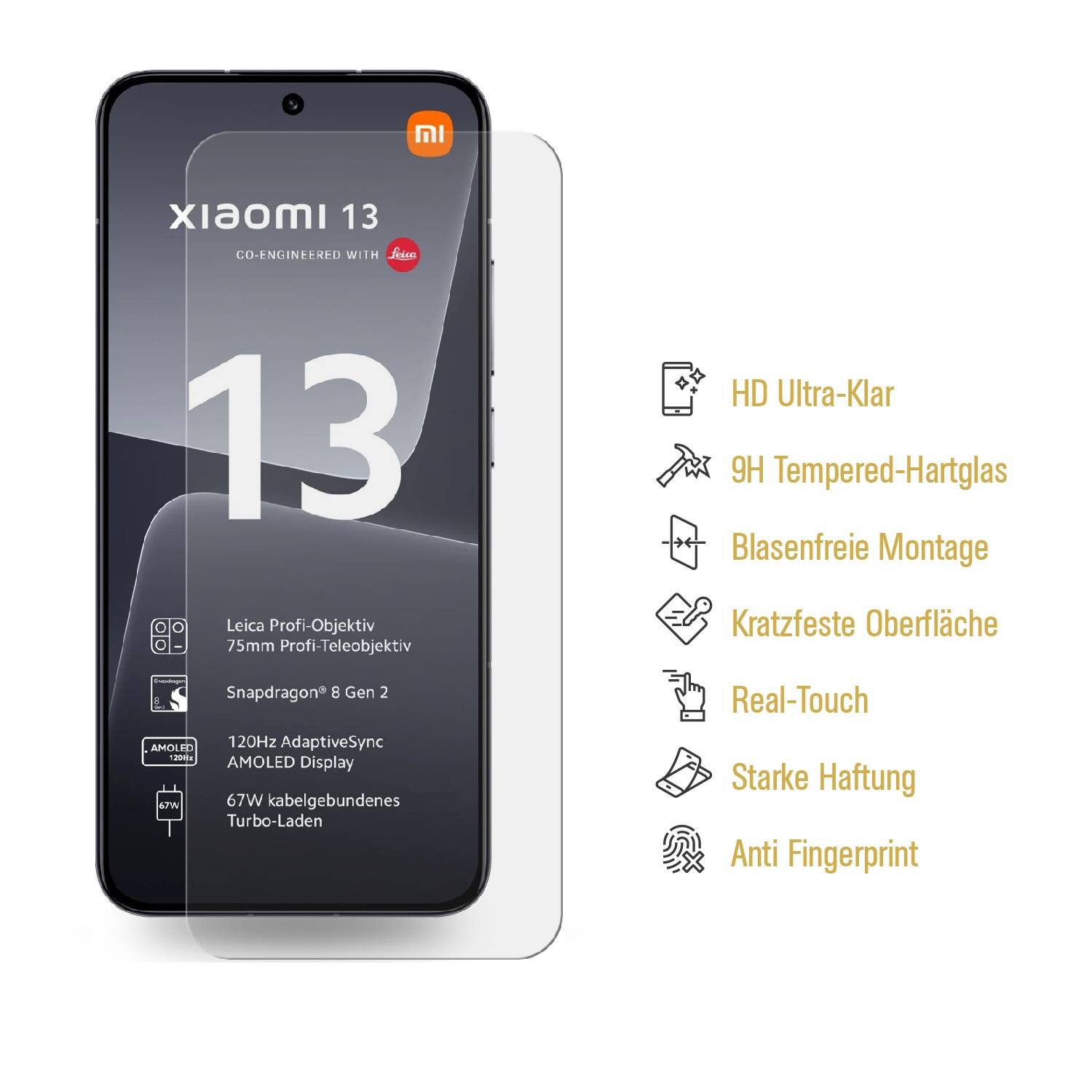 1x 9H Panzerglas für Xiaomi 13 Displayschutz Schutzglas Panzerfolie Schutzfolie Hartglas Displayglas Tempered Glasfolie Sicherheitsglas Echtglas