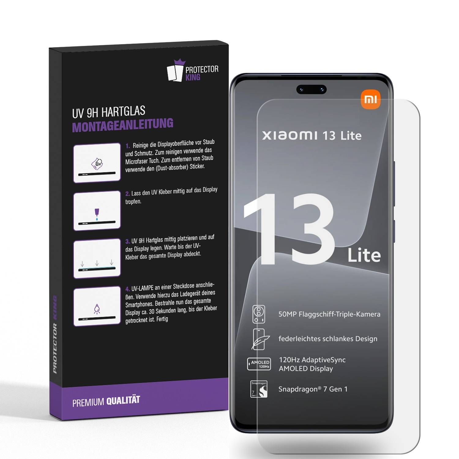 1x UV-Liquid 9H Panzerglas für Xiaomi 13 Lite 3D KLAR echtes Tempered Panzerhartglas Schutzglas Displayschutz Panzerfolie Schutzfolie Screen