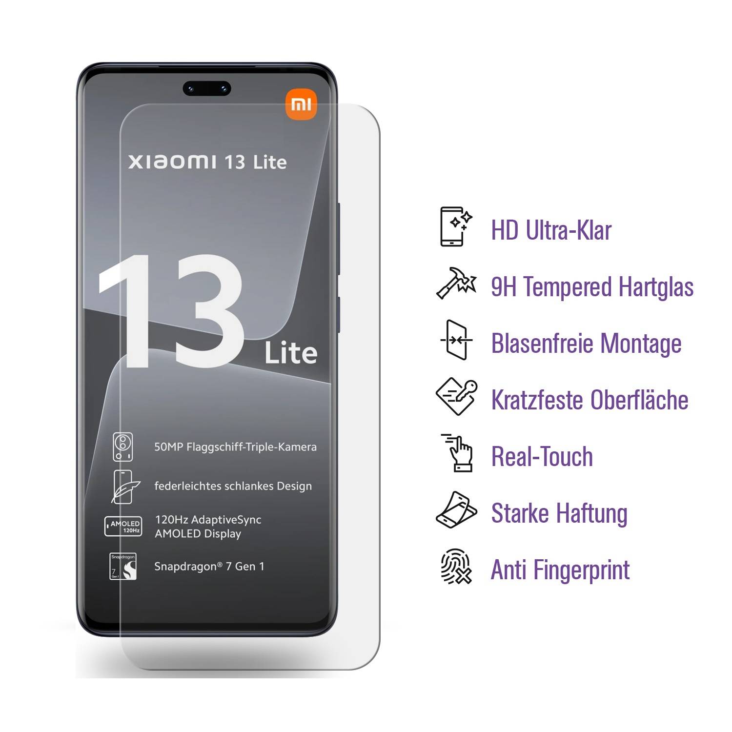 1x UV-Liquid 9H Panzerglas für Xiaomi 13 Lite 3D KLAR echtes Tempered Panzerhartglas Schutzglas Displayschutz Panzerfolie Schutzfolie Screen