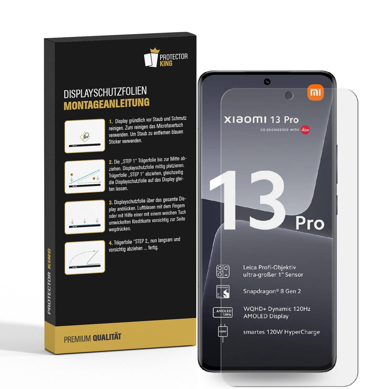 2x Panzerfolie für Xiaomi 13 Pro FULL CURVED Displayschutz Schutzfolie KLAR/ ANTI-SHOCK/ ANTI-KRATZ/ ANTI-BRUCH/ ANTI-SCHMUTZ