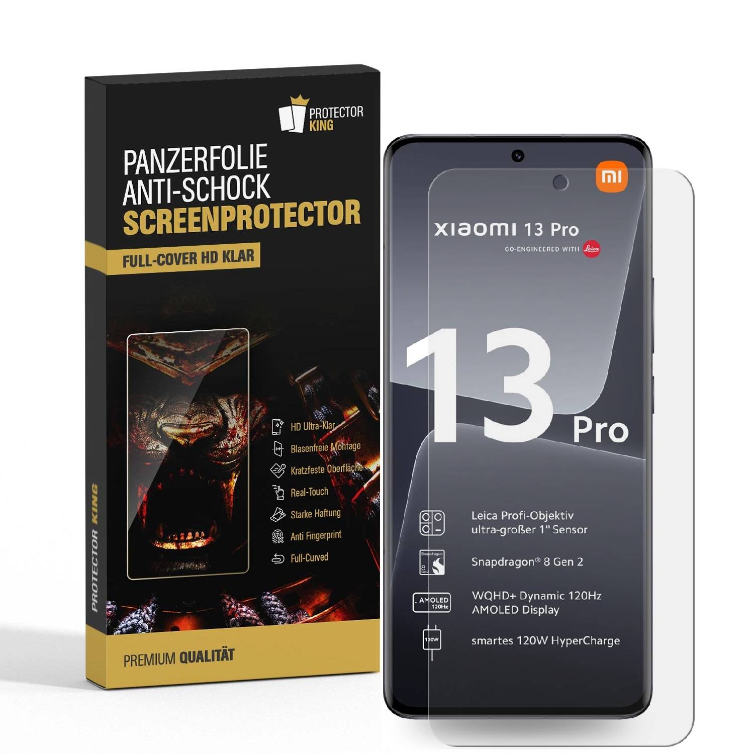 2x Panzerfolie für Xiaomi 13 Pro FULL CURVED Displayschutz Schutzfolie KLAR/ ANTI-SHOCK/ ANTI-KRATZ/ ANTI-BRUCH/ ANTI-SCHMUTZ