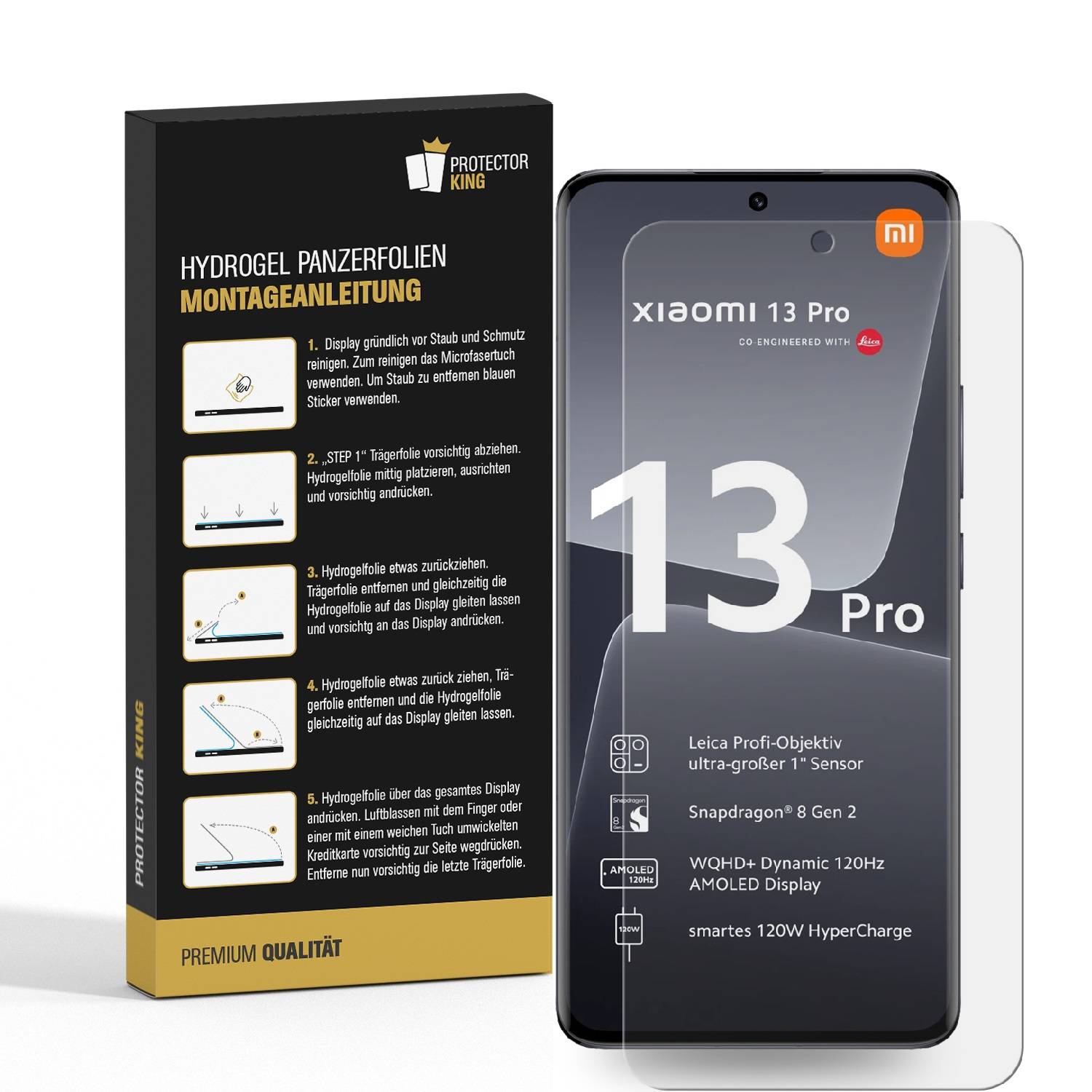 4x Hydrogel-Glass für Xiaomi 13 Pro Selbstheilend für Micro Kratzer 3D KLAR Panzerfolie Displayschutz Schutzfolie Screen-Protector