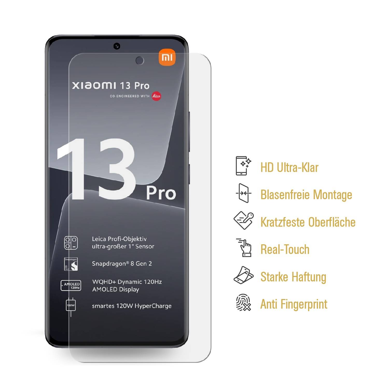 3x Hydrogel-Glass für Xiaomi 13 Pro Selbstheilend für Micro Kratzer 3D KLAR Panzerfolie Displayschutz Schutzfolie Screen-Protector