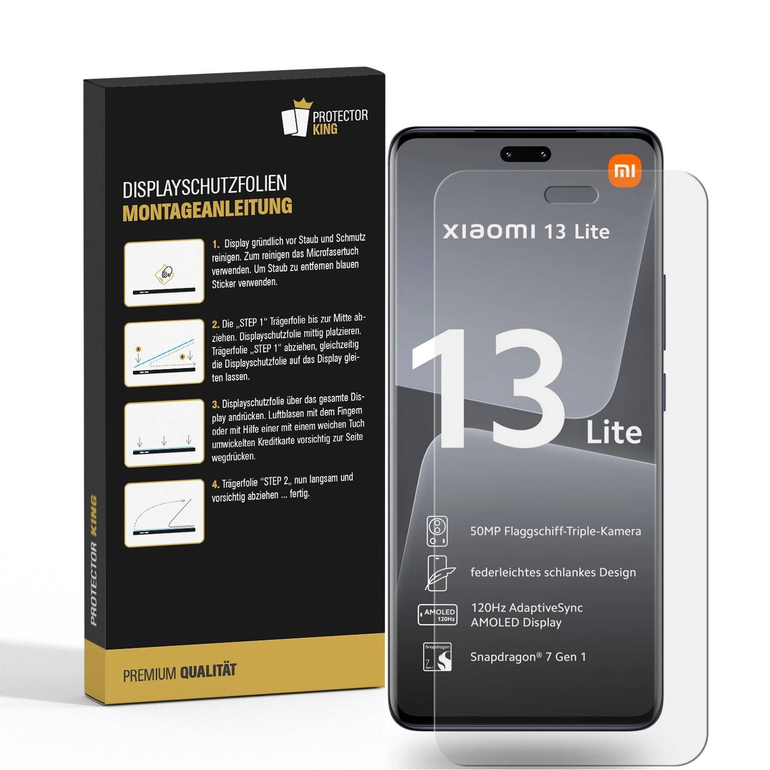1x Panzerfolie für Xiaomi 13 Lite FULL CURVED Displayschutz Schutzfolie KLAR/ ANTI-SHOCK/ ANTI-KRATZ/ ANTI-BRUCH/ ANTI-SCHMUTZ