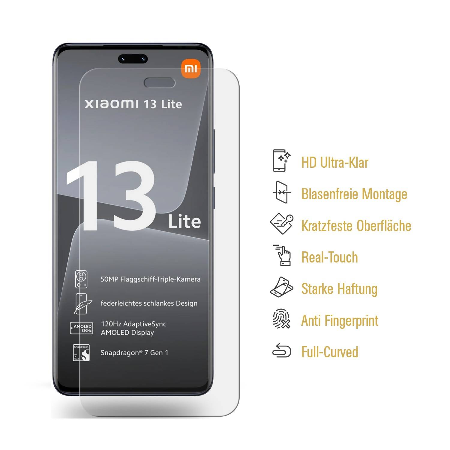 3x Panzerfolie für Xiaomi 13 Lite FULL CURVED Displayschutz Schutzfolie KLAR/ ANTI-SHOCK/ ANTI-KRATZ/ ANTI-BRUCH/ ANTI-SCHMUTZ
