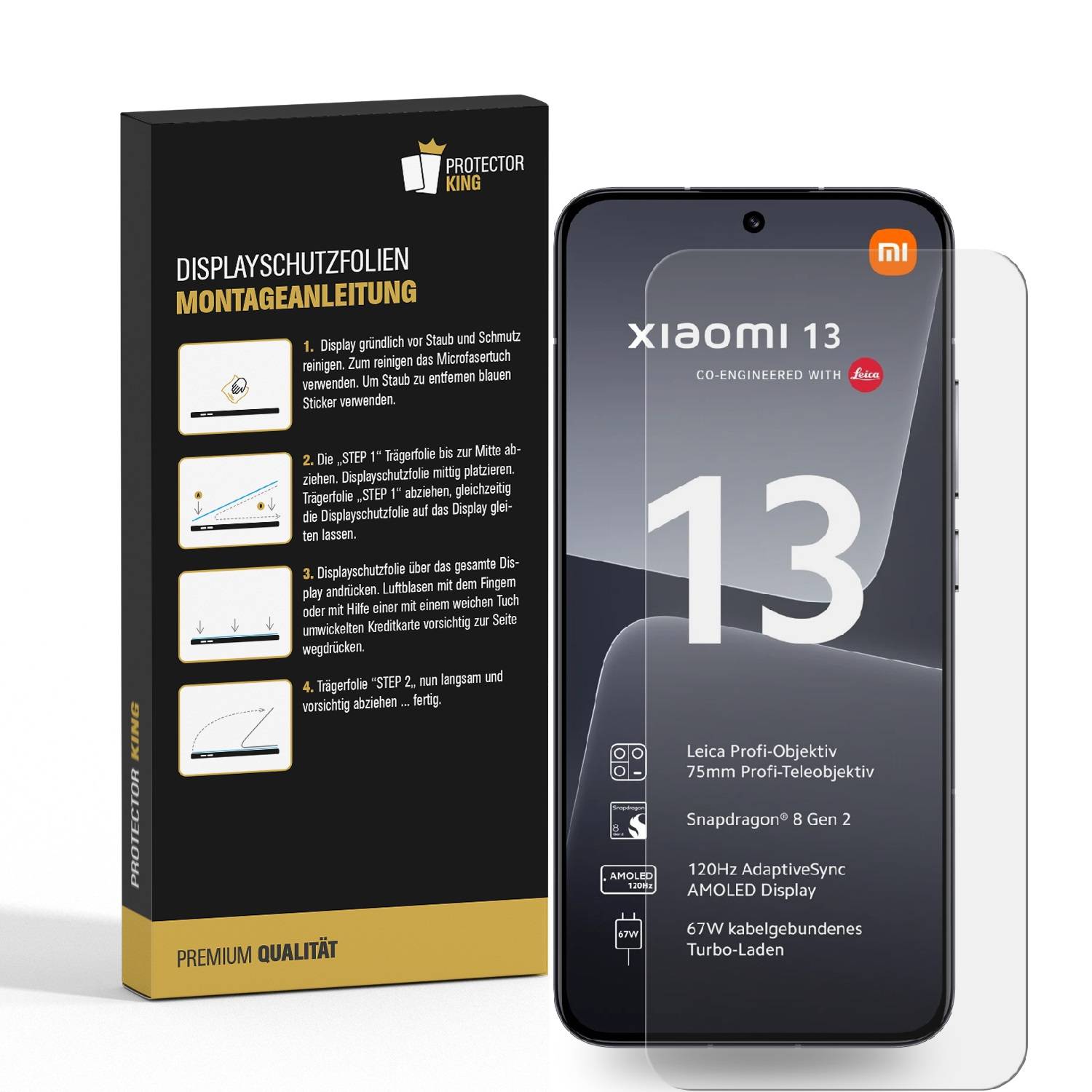 6x Panzerfolie für Xiaomi 13 Displayschutz Schutzfolie KLAR ANTI-SHOCK/ ANTI-KRATZ/ ANTI-BRUCH/ ANTI-SCHMUTZ