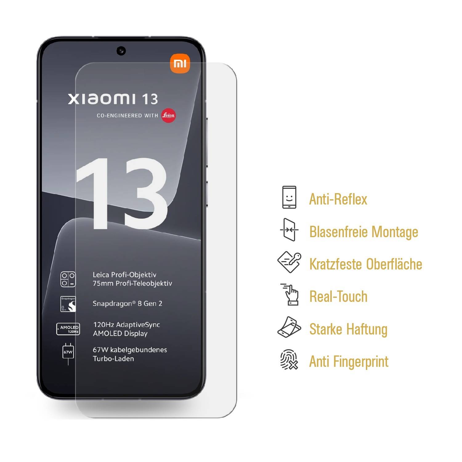 3x Panzerfolie für Xiaomi 13 MATT Displayschutz Schutzfolie Entspiegelt ANTI-SHOCK/ ANTI-KRATZ/ ANTI-BRUCH/ ANTI-SCHMUTZ