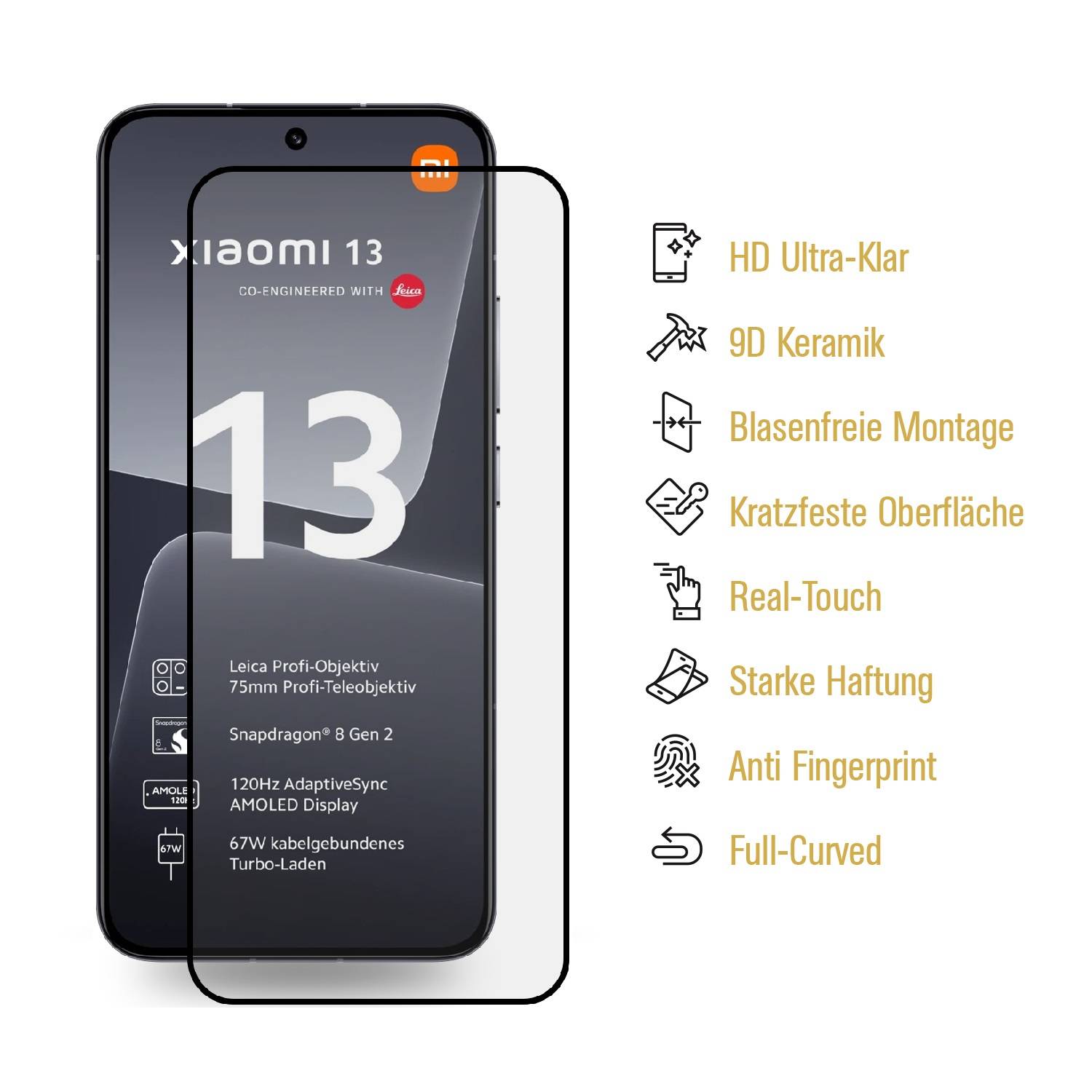 2x 9D Keramik-Glass für Xiaomi 13 FULL COVER 3D KLAR Panzerfolie Displayschutz Schutzfolie Ceramic Screen-Protector