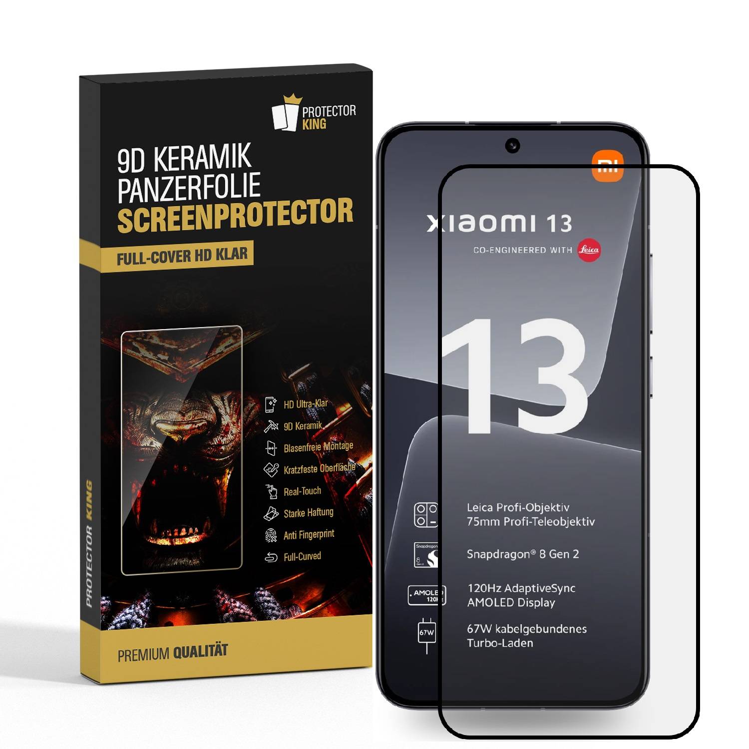 2x 9D Keramik-Glass für Xiaomi 13 FULL COVER 3D KLAR Panzerfolie Displayschutz Schutzfolie Ceramic Screen-Protector