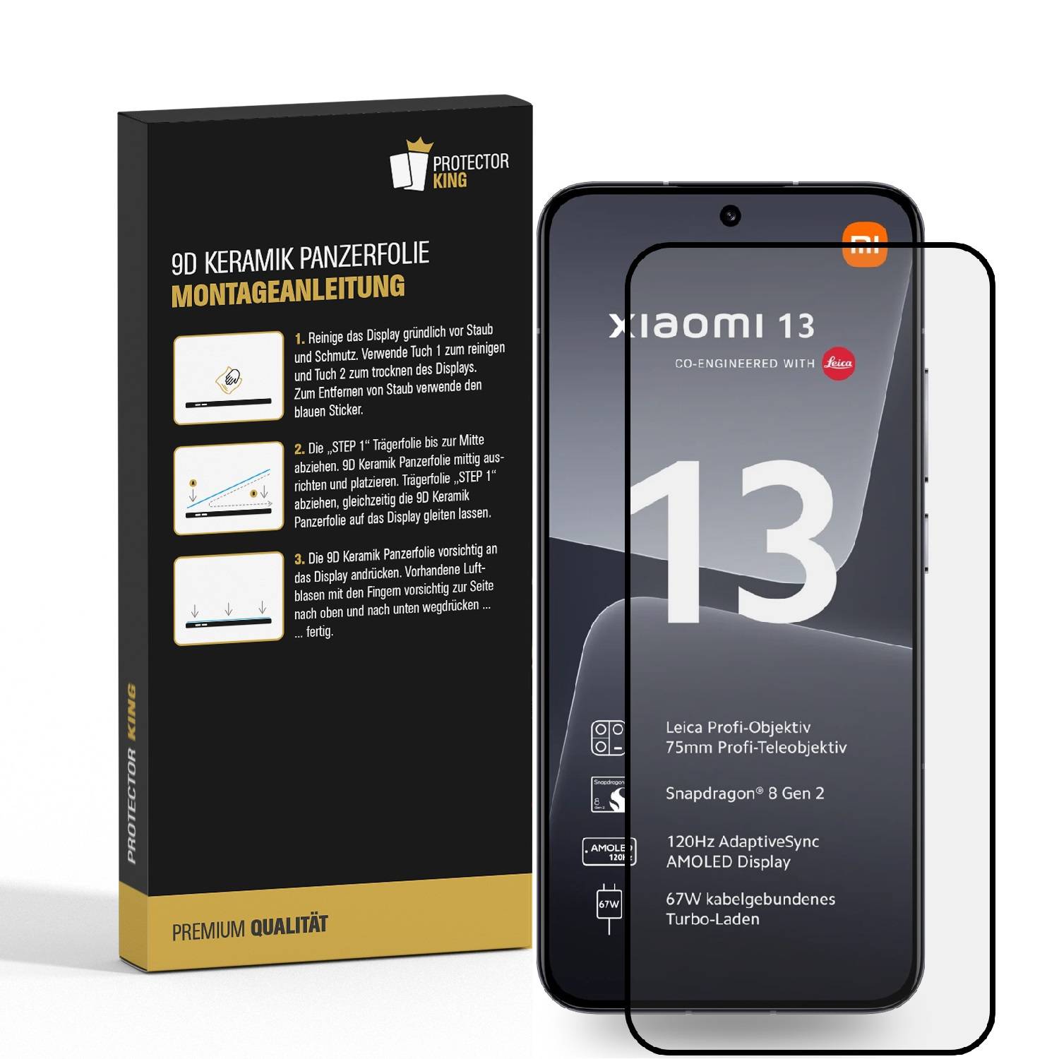 2x 9D Keramik-Glass für Xiaomi 13 FULL COVER 3D KLAR Panzerfolie Displayschutz Schutzfolie Ceramic Screen-Protector