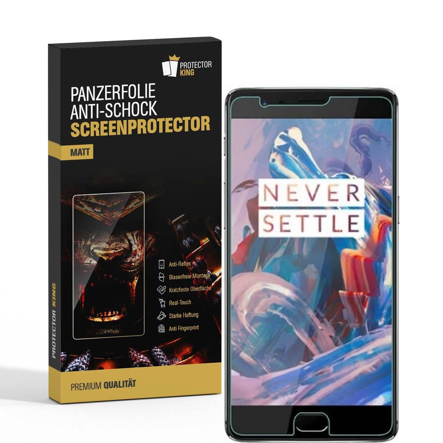 3x Panzerfolie für OnePlus 3 3T ANTI-SCHOCK Displayschutzfolie Schutzfolie MATT