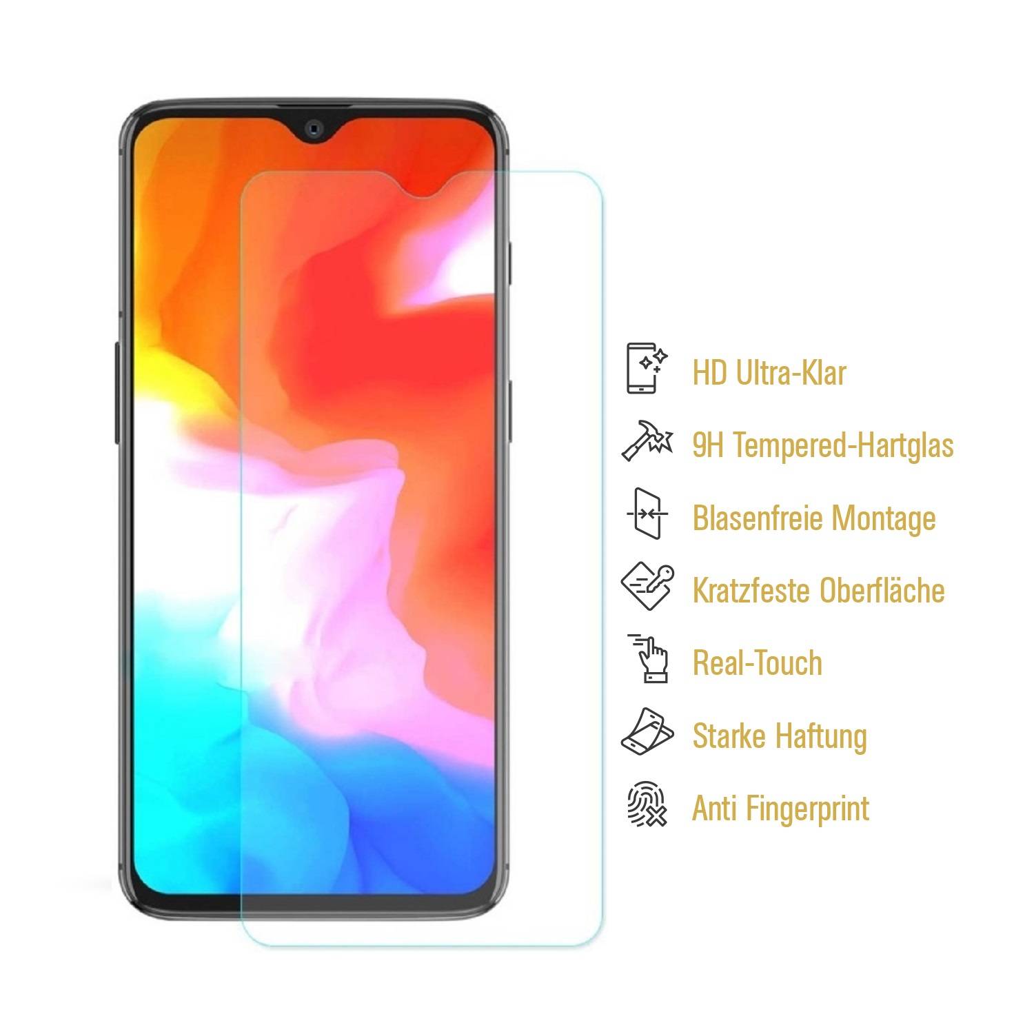 2x 9H Hartglas für OnePlus 6T Panzerfolie Displayschutz Schutzglas KLAR Schutzfolie Panzerglas