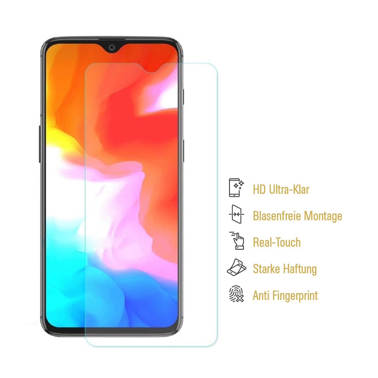 2x Displayschutzfolie für OnePlus 6T Displayfolie Schutzfolie Folie HD ULTRA KLAR
