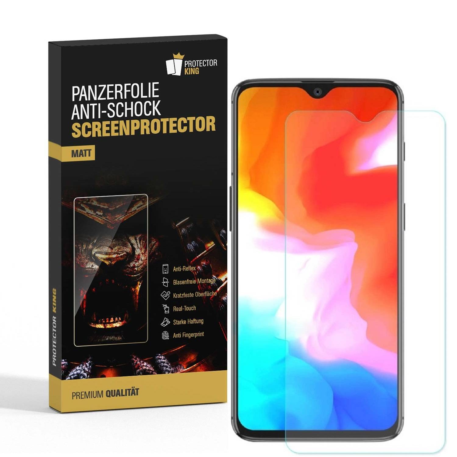 6x Panzerfolie für OnePlus 6T ANTI-SCHOCK Displayschutzfolie Displayfolie MATT