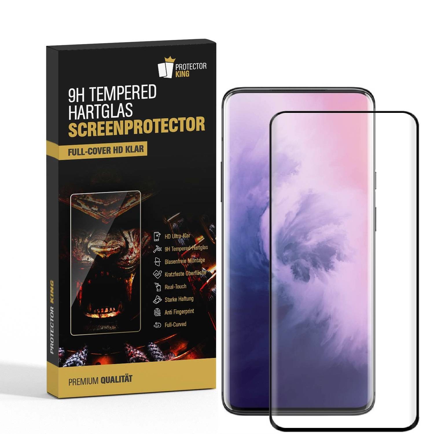 4x 9H Hartglas für OnePlus 7T Pro FULL CURVED Schutzglas Schutzfolie Displayschutz Panzerfolie SW KLAR Panzerglas Tempered echtes Displayglas