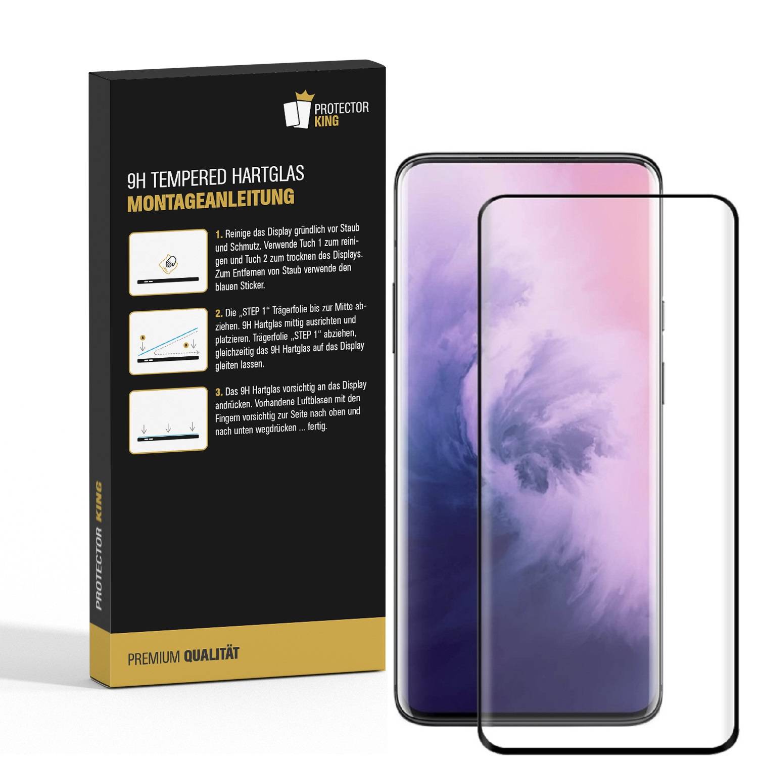 4x 9H Hartglas für OnePlus 7T Pro FULL CURVED Schutzglas Schutzfolie Displayschutz Panzerfolie SW KLAR Panzerglas Tempered echtes Displayglas