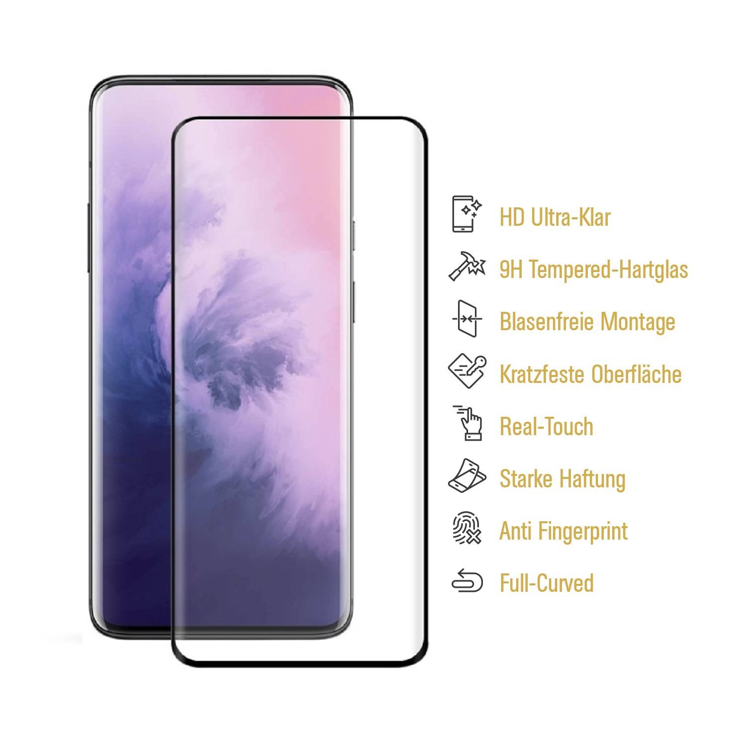 4x 9H Hartglas für OnePlus 7T Pro FULL CURVED Schutzglas Schutzfolie Displayschutz Panzerfolie SW KLAR Panzerglas Tempered echtes Displayglas