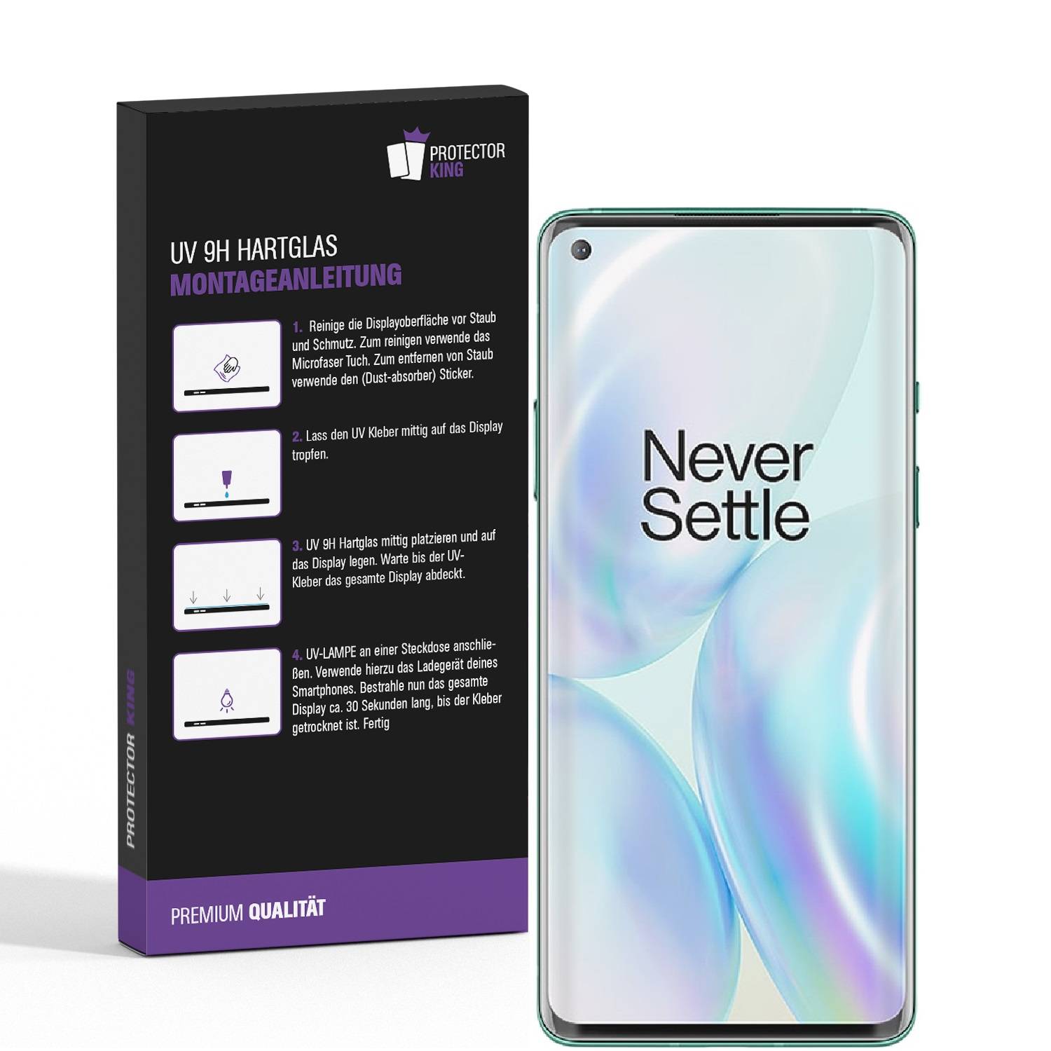 4x UV-Liquid 9H Panzerglas für OnePlus 8 3D KLAR echtes Tempered Panzerhartglas Schutzglas Displayschutz Panzerfolie Schutzfolie Screen Protector