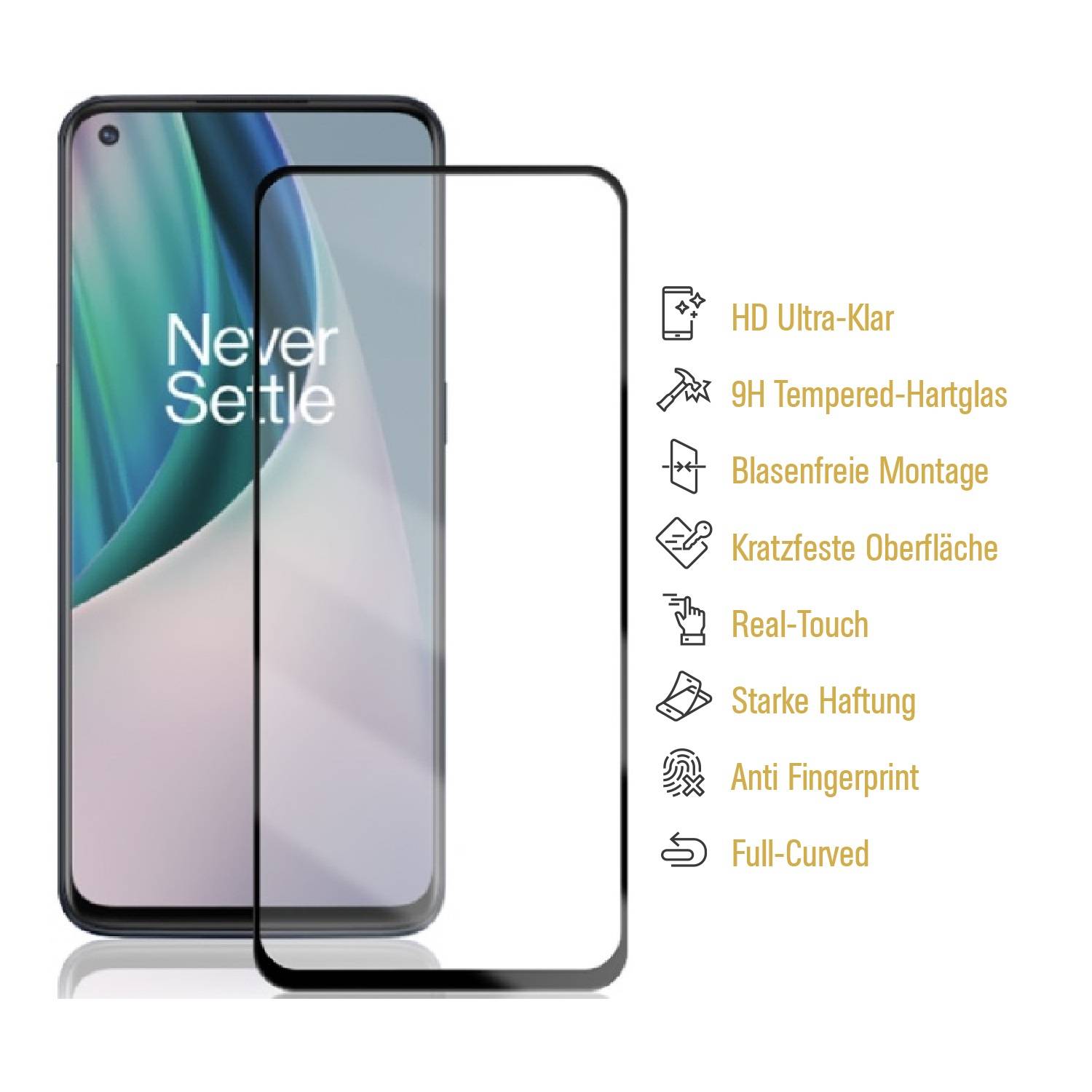 1x 9H Hartglas für OnePlus Nord N100 FULL COVER Panzerfolie Displayschutz SW KLAR Panzerglas Schutzglas