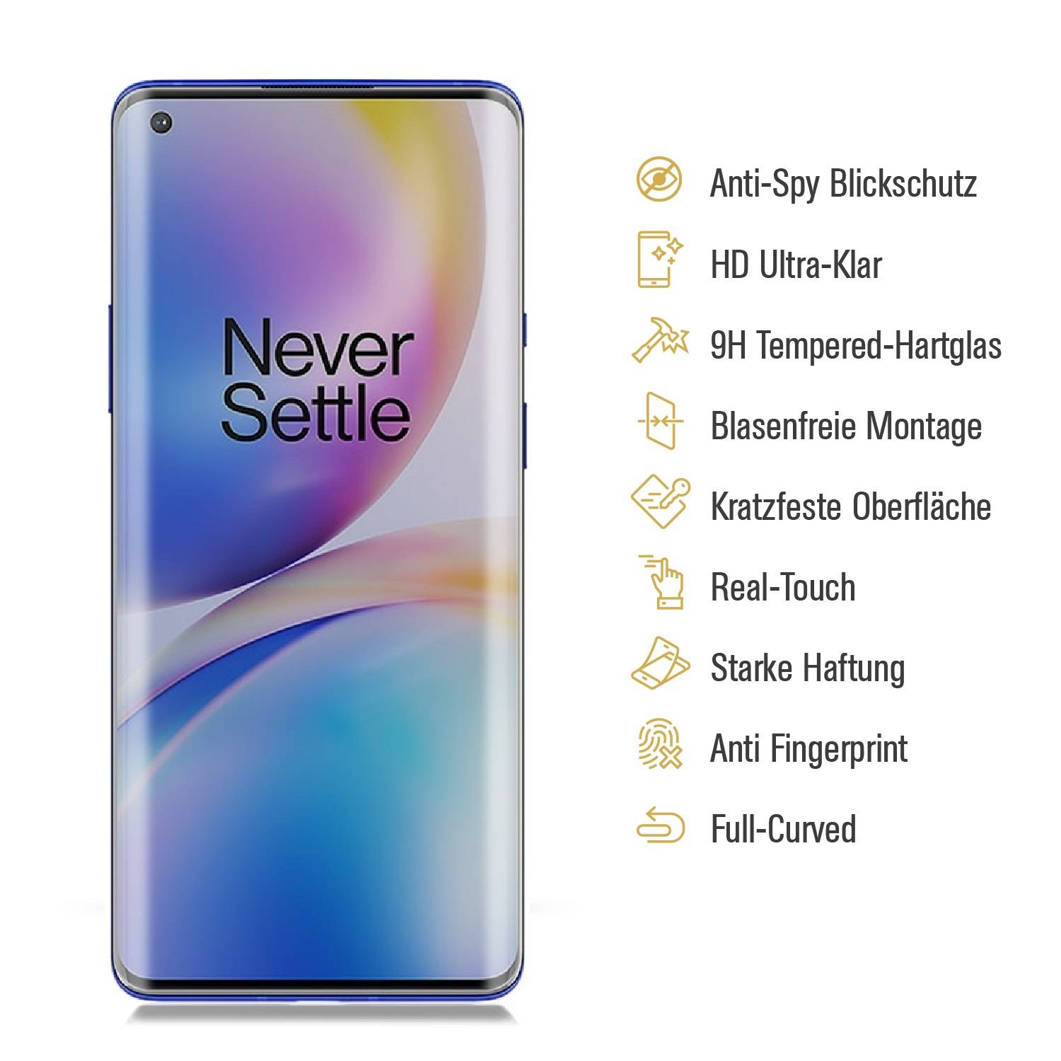 2x 9H Panzerglas für OnePlus 8 Pro FULL CURVED PRIVACY ANTY-SPY Displayschutz Panzerfolie Schutzfolie Hartglas Schutzglas Displayglas Tempered