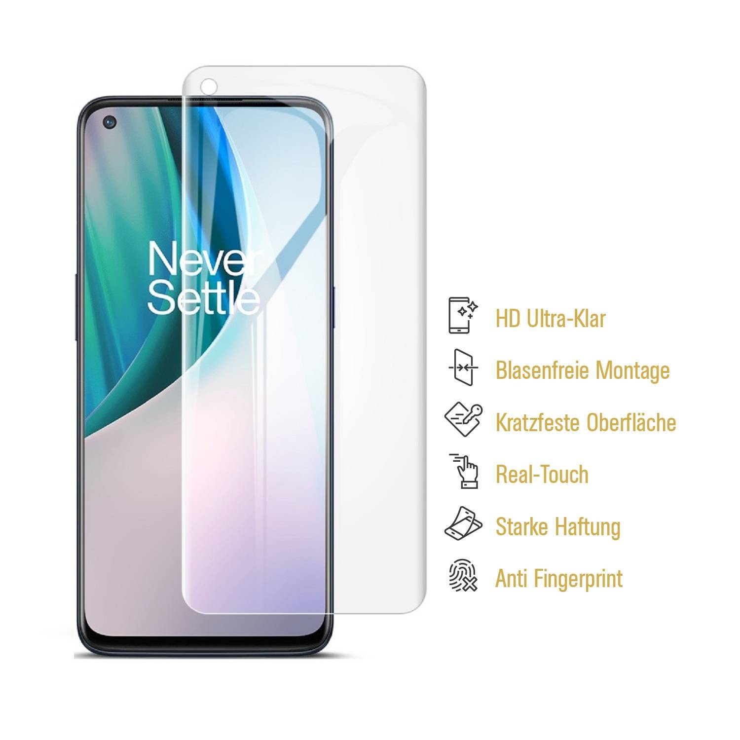 1x Hydrogel-Glass für OnePlus Nord N10 Selbstheilend für Micro Kratzer 3D KLAR Panzerfolie Displayschutz Schutzfolie Screen-Protector