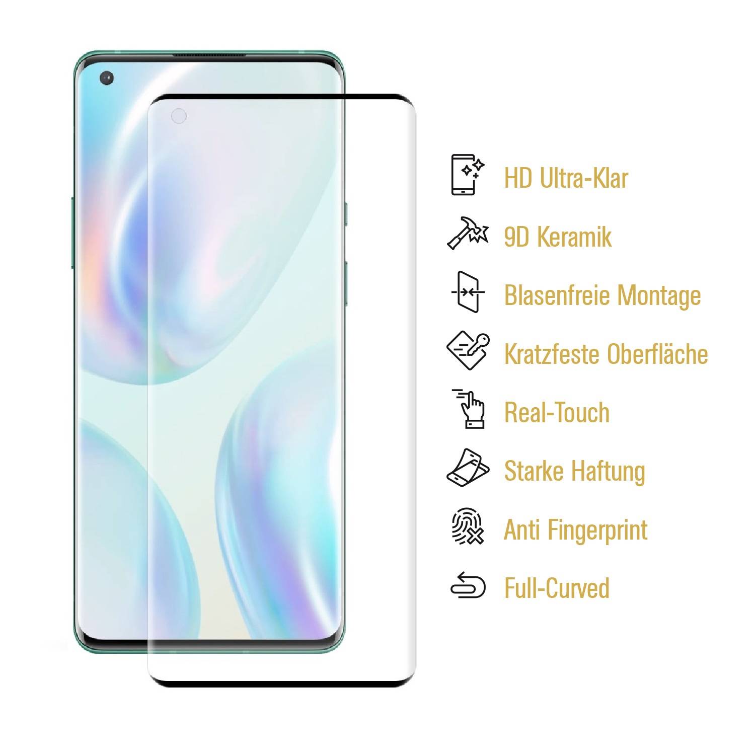 3x 9D Keramik-Glass für OnePlus 8 FULL COVER 3D KLAR Panzerfolie Displayschutz Schutzfolie Ceramic Screen-Protector