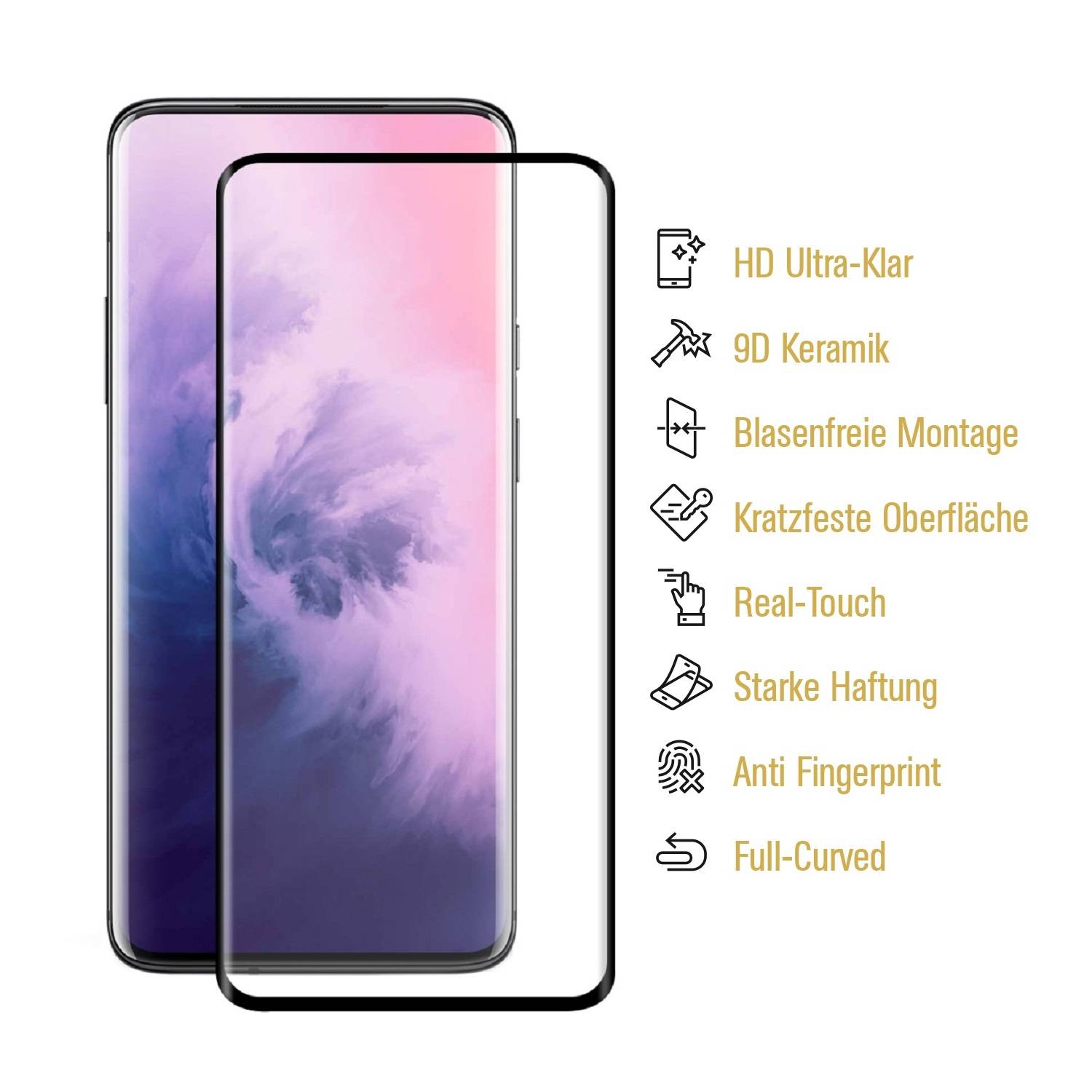 3x 9D Keramik-Glass für OnePlus 7 Pro FULL COVER 3D KLAR Panzerfolie Displayschutz Schutzfolie Ceramic Screen-Protector