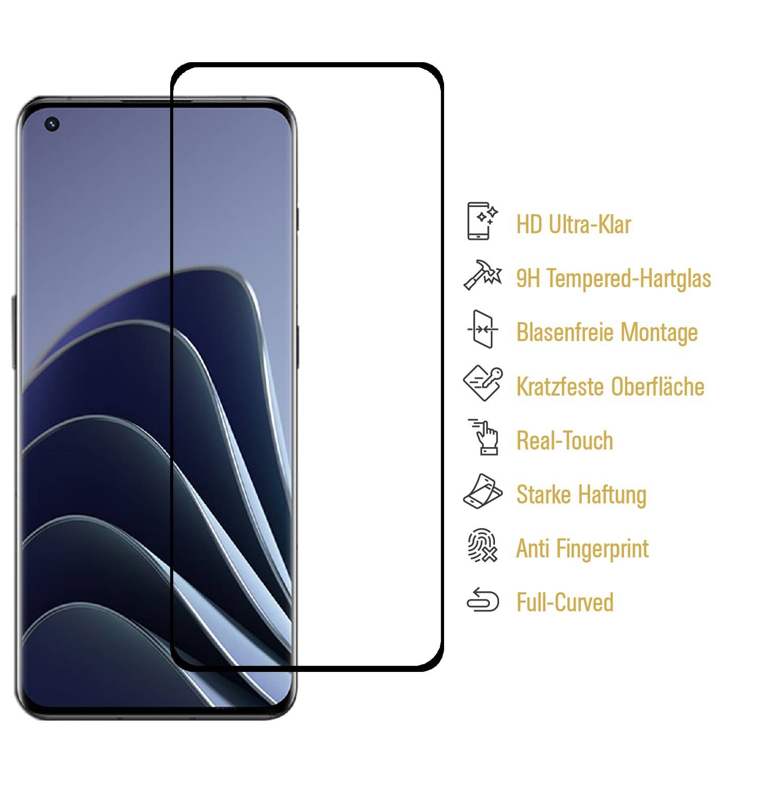 1x 9H Hartglas für OnePlus 10 Pro FULL CURVED Displayschutz Panzerfolie Schutzfolie Panzerglas Schutzglas Displayglas Tempered Glasfolie