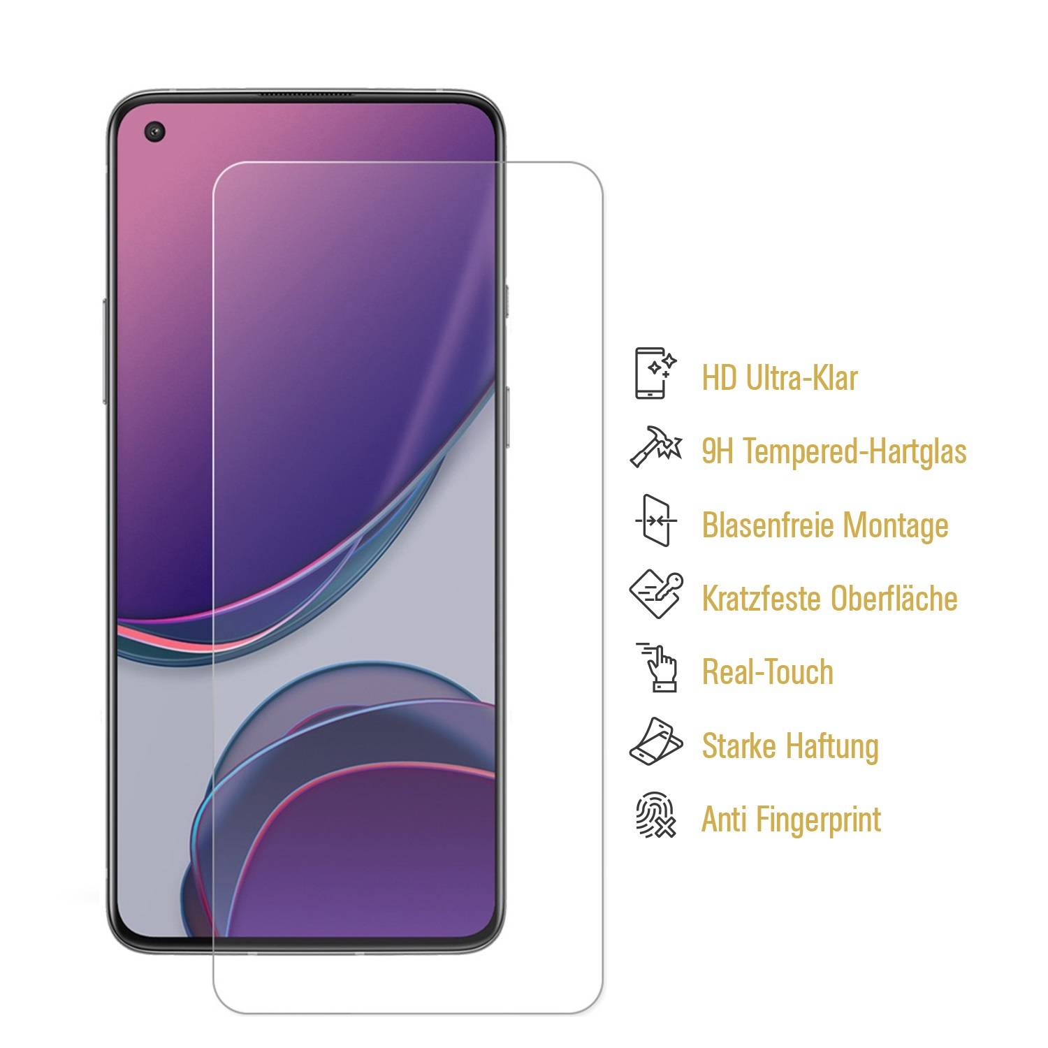 2x 9H Panzerglas für OnePlus 8T Displayschutz Panzerfolie Schutzfolie Hartglas Schutzglas Displayglas Tempered Glasfolie Sicherheitsglas Echtglas
