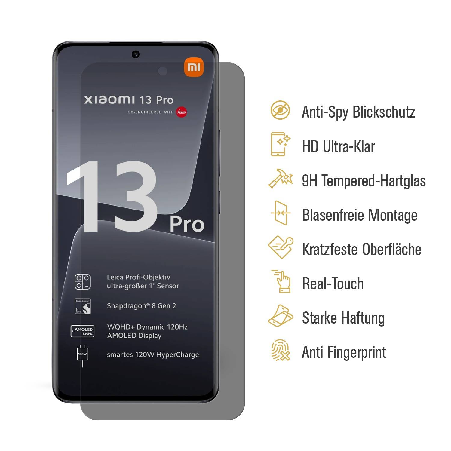 6x Blickschutz 9H Panzerhartglas für Xiaomi 13 Pro Sichtschutz Schutzglas Displayschutz Panzerfolie Schutzfolie echtes Tempered Panzerglas Screen