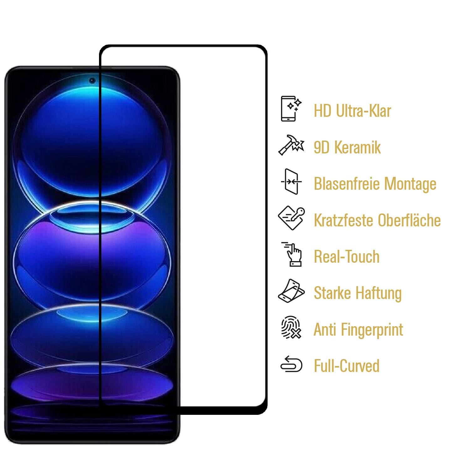 4x 9D Keramik-Glass für Xiaomi Redmi Note 12 Pro 5G FULL COVER 3D KLAR Panzerfolie Displayschutz Schutzfolie Ceramic Screen-Protector