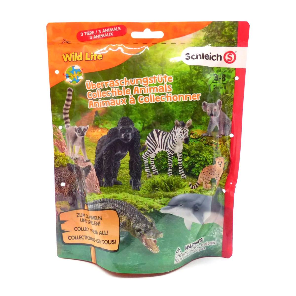 Schleich 10152270 - Wild Life - Überraschungstüte, 3 Wilde Tiere (Serie 4) Tüte Tierwelt