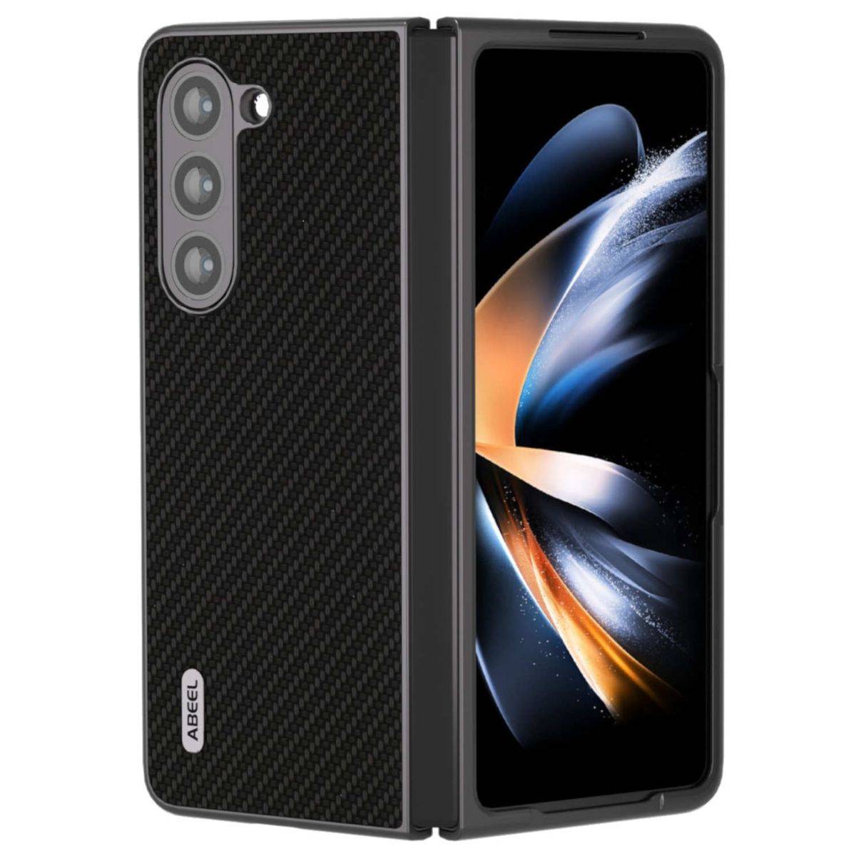 Für Samsung Galaxy Z Fold5 5G Carbon Textur Schutz Hülle Cover Schwarz